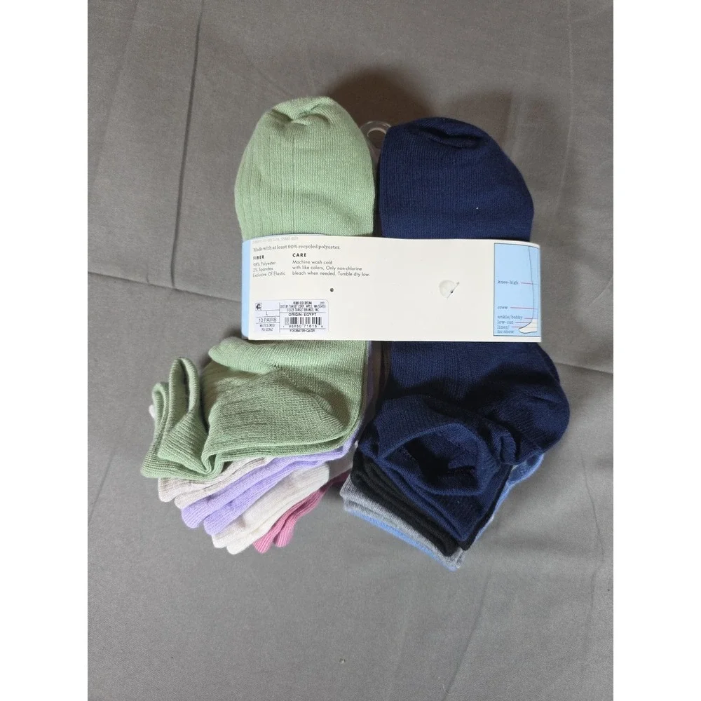 Cat & Jack Lightweight Ankle Socks 10-pair, Size L, Shoe Size 3-10‎